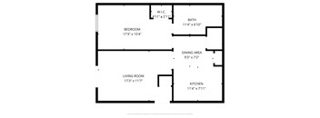 A black and white image of a floor plan for a one bedroom apartment.