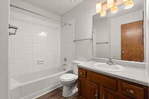 the preserve at ballantyne commons apartment bathroom with tub sink and toilet