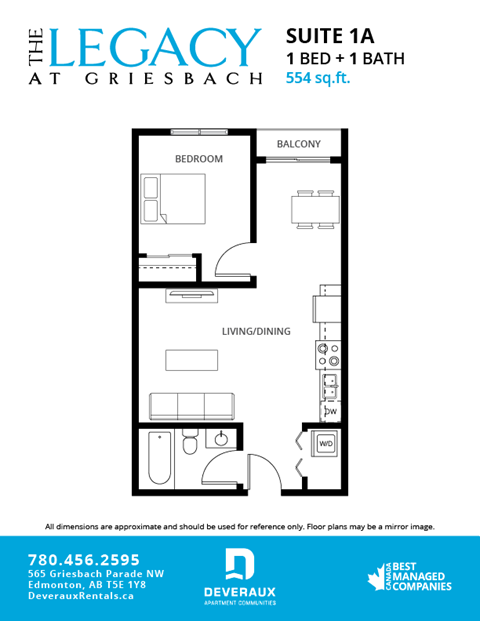 A floor plan for a suite at The Legacy at Griesbach.