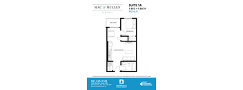 One bedroom floor plan layout suite 1a at Mac and Mullen Apartments, Edmonton, T6R 0S7