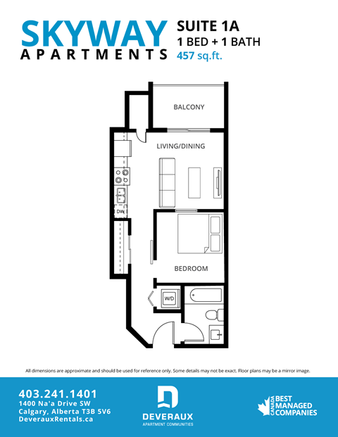 1a Floor Plan at Skyway Apartments, Alberta, T3B 5V6