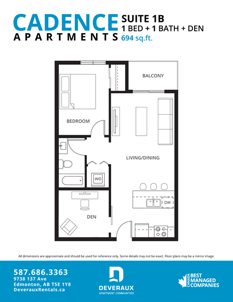 Suite 1B Floor Plan at Cadence at Griesbach, Edmonton, T5E 1Y8