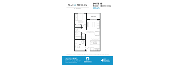 Suite 1b floor plan with den at Mac and Mullen Apartments, Edmonton, Alberta