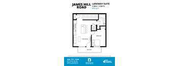 A floor plan for a 1 bedroom, 1 bathroom apartment at James Hill Laneway Suite.