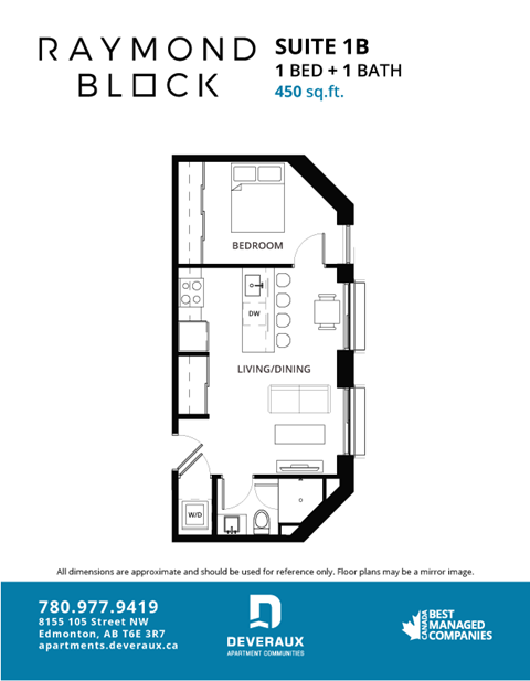 1B Floor Plan at Raymond Block, Edmonton
