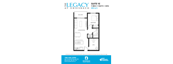 A floor plan for a suite at The Legacy at Griesbach.