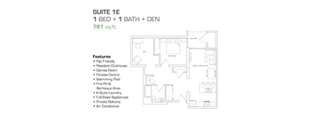 1 Bedroom, 1 Bathroom + Den