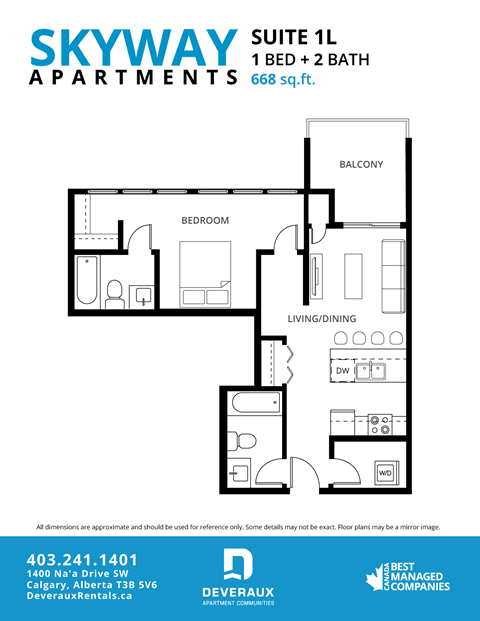 1L Floor Plan at Skyway Apartments, Calgary, T3B 5V6