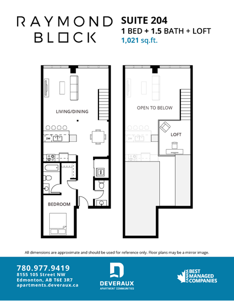Suite 204 Floor Plan at Raymond Block, Edmonton, AB