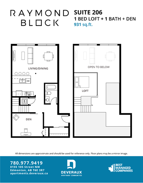 Suite 206 Floor Plan at Raymond Block, Alberta, T6E 3R7