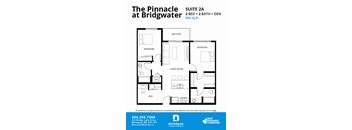 A floor plan for a 2 bedroom, 2 bathroom suite at Bridgwater.