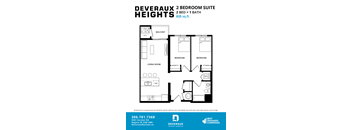 A black and white floor plan of a 2 bedroom suite.