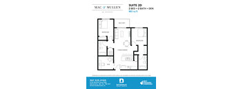 2 bed two bath floorplan with balcony at Mac and Mullen Apartments, Edmonton, AB T6R 0S7
