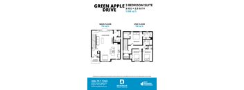 A floor plan for a 3 bedroom suite at Green Apple Drive.