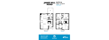 A floor plan for a 3 bedroom, 2.5 bathroom apartment at James Hill Road.