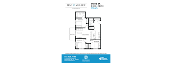 Suite 3a floor plan with three bedrooms at Mac and Mullen Apartments, Edmonton, AB