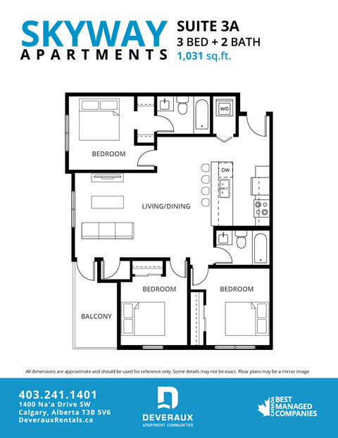 3a Floor Plan at Skyway Apartments, Calgary, AB T3B 5V6