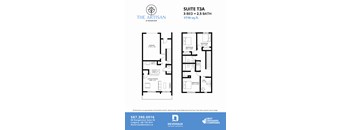 A floor plan for a 3 bedroom, 2.5 bath suite at Rangeview.