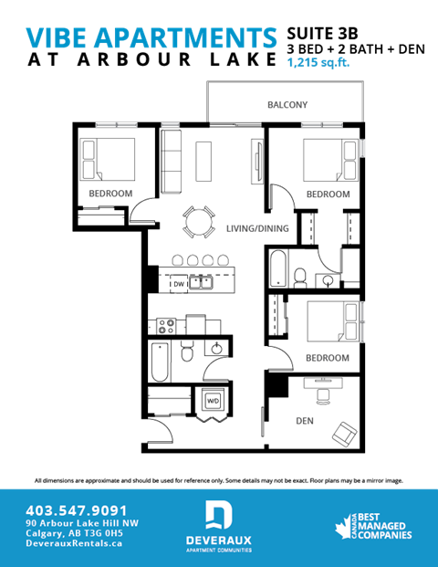 A floor plan for a suite at Arbour Lake Apartments.