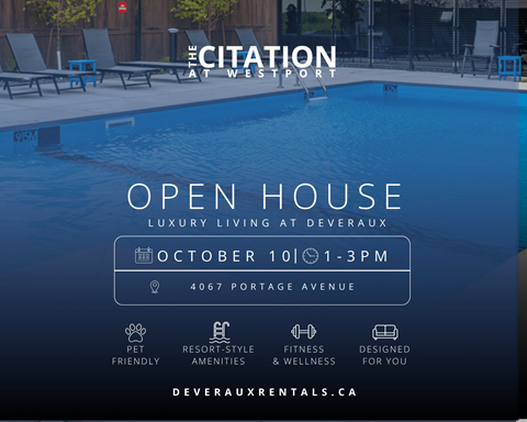 An advertisement for an open house at The Citation at Westport on October 10th from 1-3 PM.