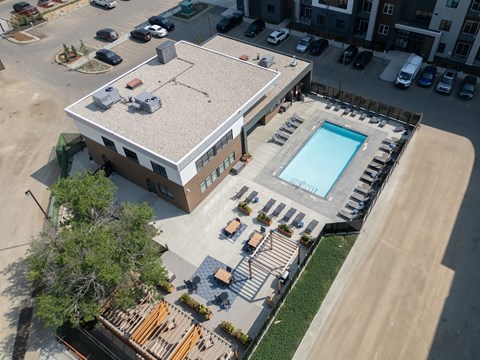 Aerial View Of Building With Pool at Cadence at Griesbach, Edmonton, AB, T5E 1Y8