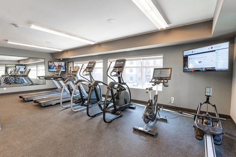 A Gym With Treadmills at Cadence at Griesbach, Edmonton, AB