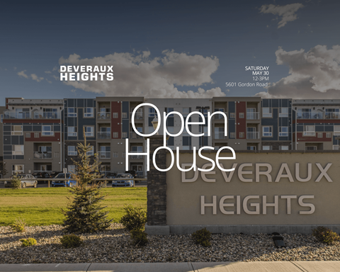A sign for an open house at Deveraux Heights on Saturday at 12:30 PM.