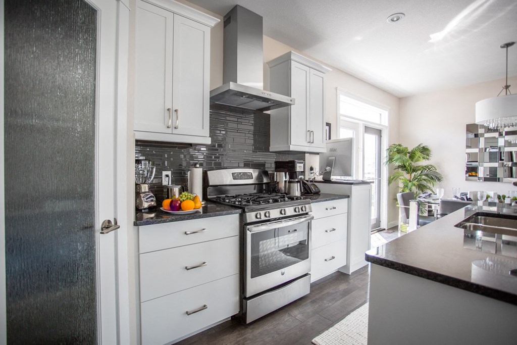 Interior - wide shot of kitchen.