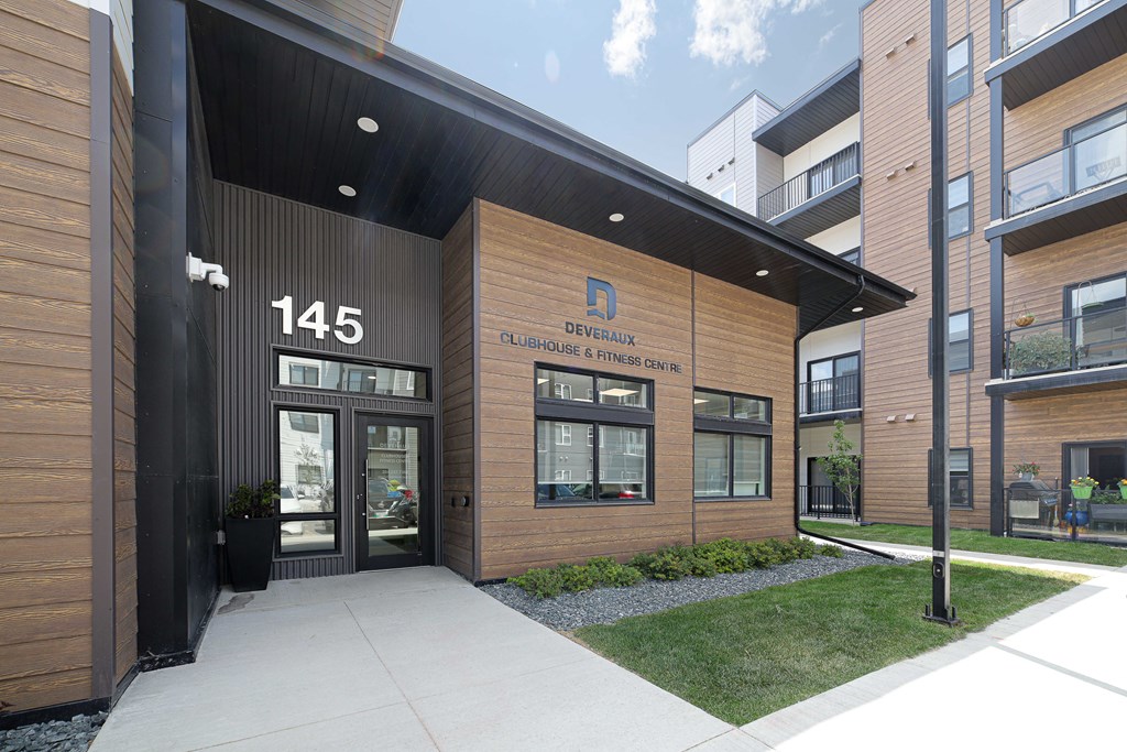 The front of a building with the number 145 on it.