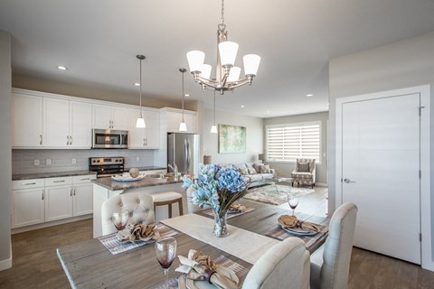Interior - wide shot of kitchen and dining area.