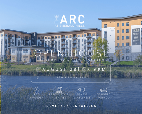 An advertisement for The ARC at Emerald Hills, a luxury living community, is promoting an open house event.