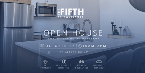 An open house event is advertised for October 17th from 10am-2pm at 171 Albany Dr NW.