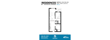 a floor plan of a 1 bedroom unit at the residences at grasslands