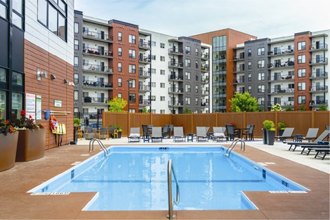 A large swimming pool at Latitude 49 Townhomes, Winnipeg