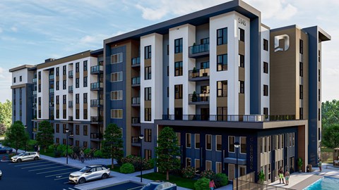 Modern apartment building exterior with balconies at Mac and Mullen Apartments, Alberta, T6R 0S7