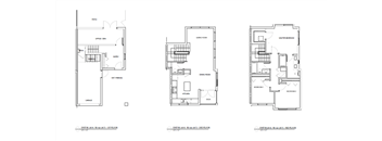 Three floor plans for a house are shown in black and white.