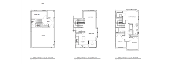 Three floor plans for a house with different layouts.