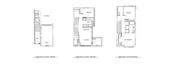 Three floor plans for a building are shown in black and white.