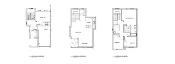 Three floor plans of a house with different layouts.