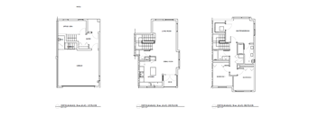 Three floor plans of a house with labeled rooms.
