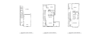 Three floor plans for a house with a garage and a loft.