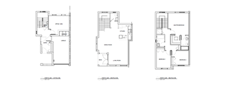 Three floor plans of a house with different layouts.