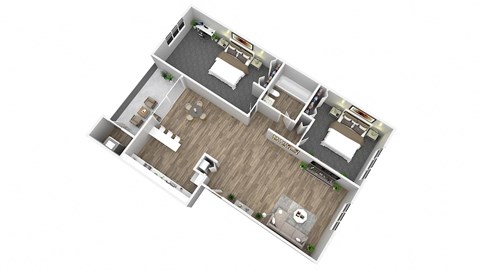 2 Bedroom 1 Bathroom Floor Plan at Oaks at Oxon Hill, Maryland, 20745