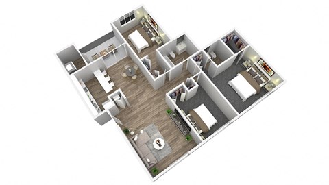 3 Bedroom 1.5 Bathroom Floor Plan at Oaks at Oxon Hill, Oxon Hill, Maryland