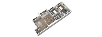 2 bed 1 bathroom floor plan at Andrews Ridge Apartments, Suitland, Maryland