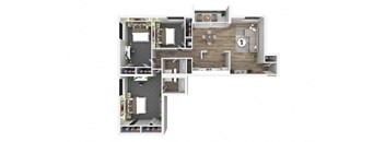 3 bed 2 bathroom floor plan B at Andrews Ridge Apartments, Suitland, Maryland