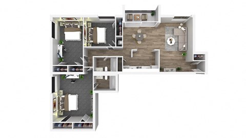 3 bed 2 bathroom floor plan B at Andrews Ridge Apartments, Suitland, Maryland