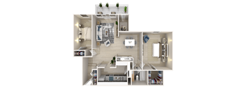 a floor plan of a two bedroom apartment with two bathrooms and a balcony at The Glendale Residence, Lanham, MD