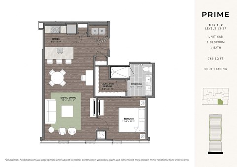 a floor plan of a unit with a bedroom and a living room