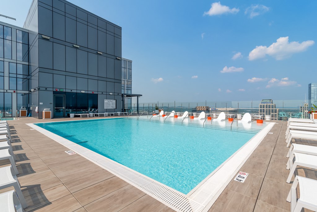 a swimming pool on the roof of a building